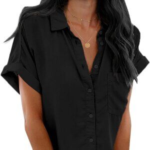Black Short Sleeve Button Down Shirts Shirt Tops